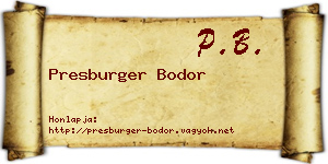 Presburger Bodor névjegykártya